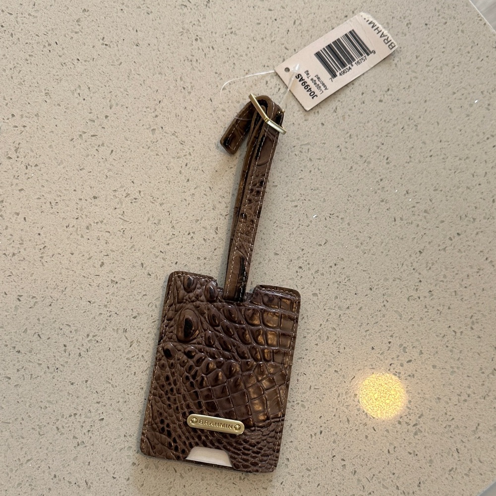 Brahmin Taupe Croc-Embossed Luggage Tag NWT